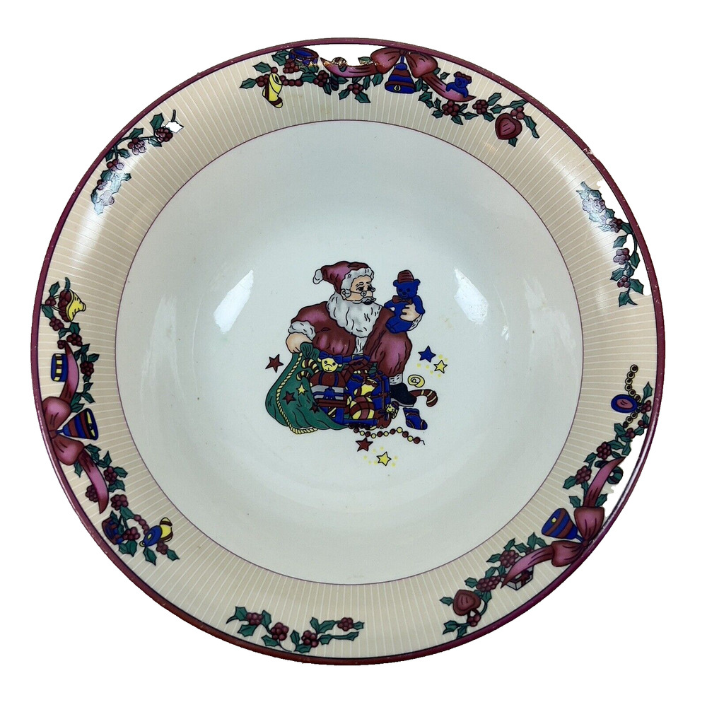 Vtg GEI Design Christmas Holiday Santa Serving Bowl 9.25" Vegetable Side